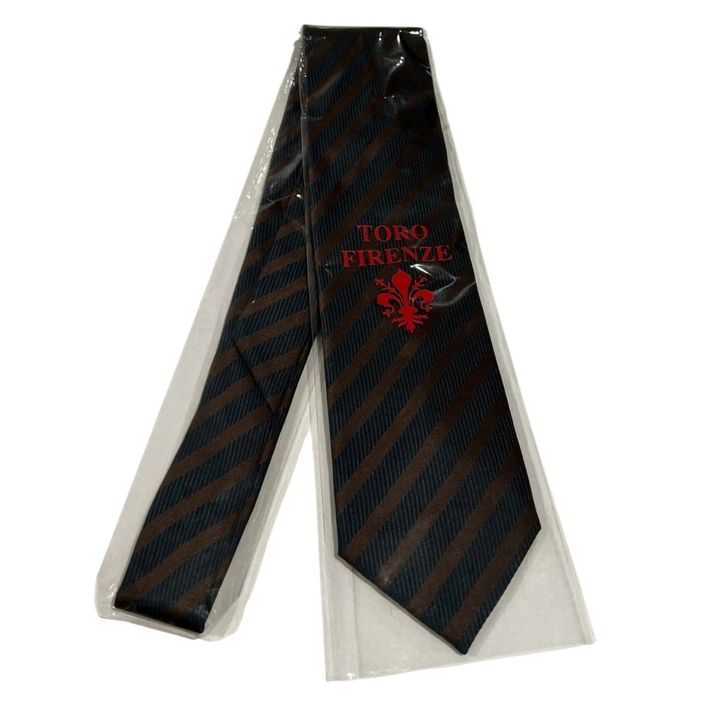 Toro Firenze Men's Striped Tie Navy Brown Fleur-de-Lis Italy‎ NWOT